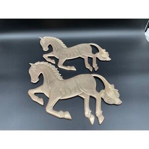 Vintage Midcentury Brass Horse Wall Hangings Pair Galloping Stallion Silhouettes